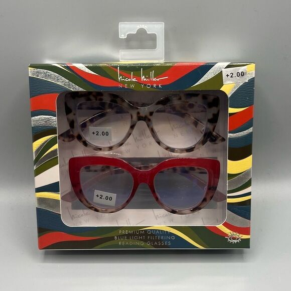 Nicole Miller Premium Blue Light Filtering Reading Glasses 2 Pairs + 2.00 - Picture 1 of 3